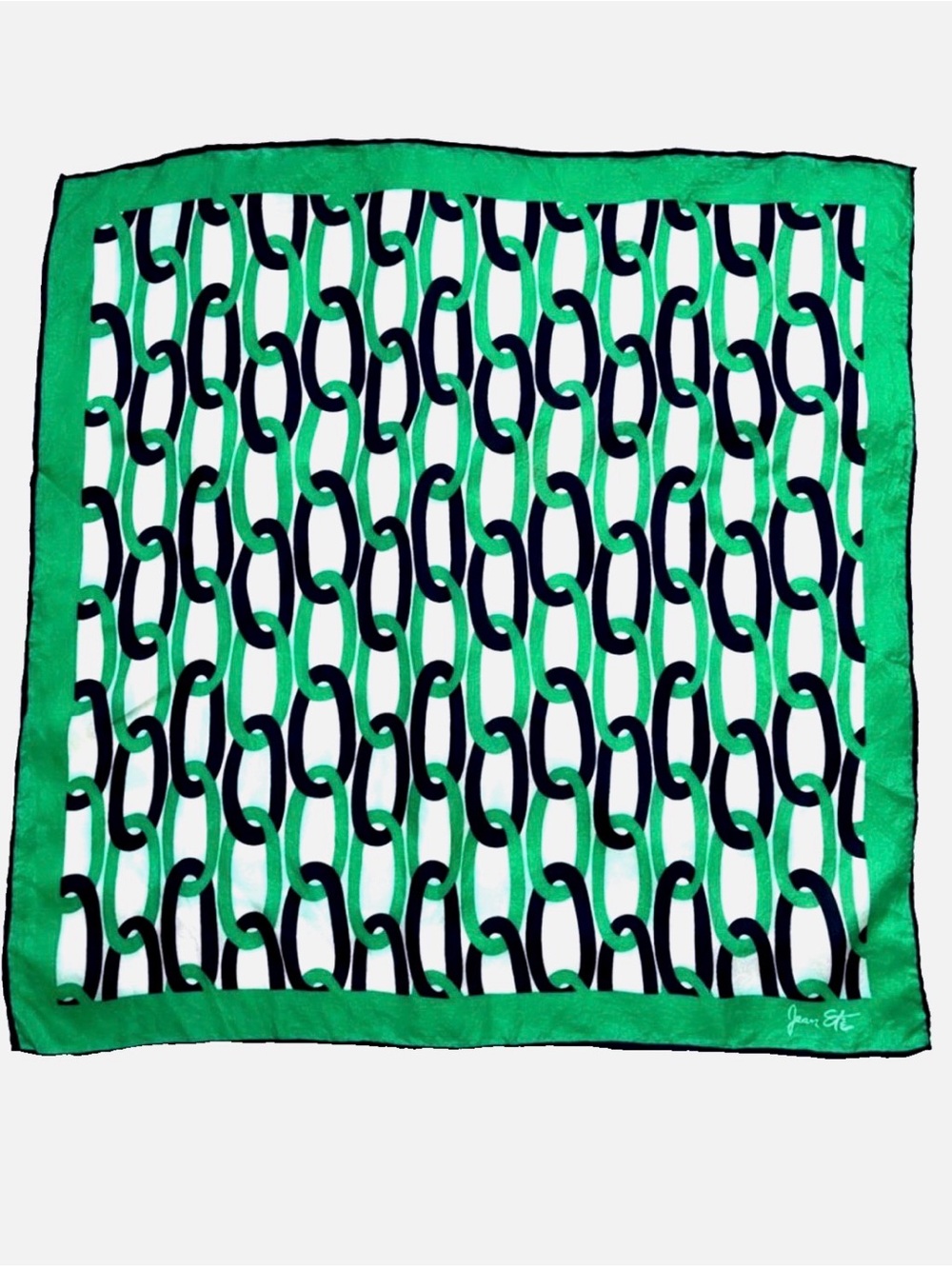 Vintage Jean Été Chain Print Square Scarf Green Navy Mod Retro Preppy